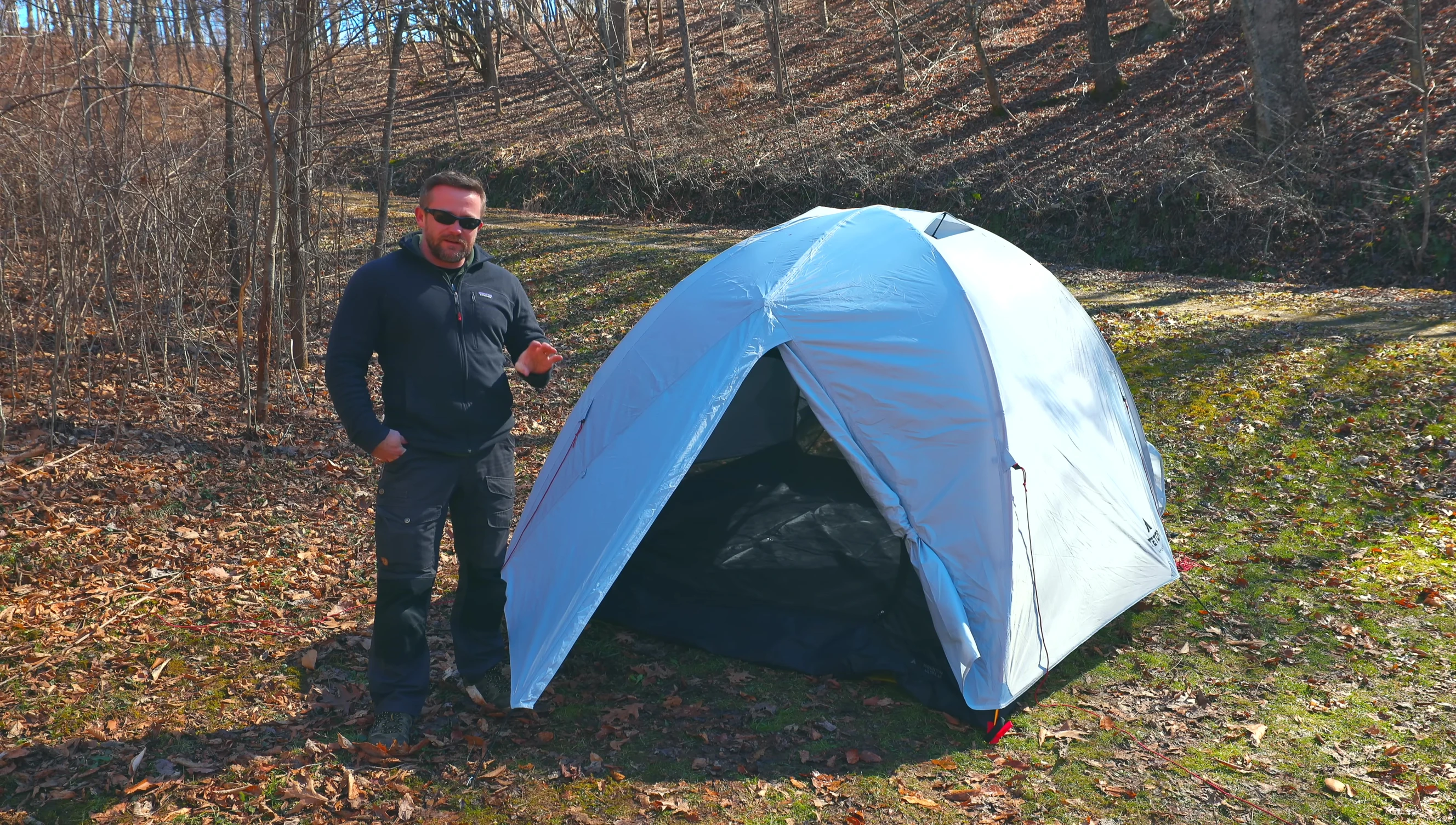 Close-up shot of the tent's stitching and seams.