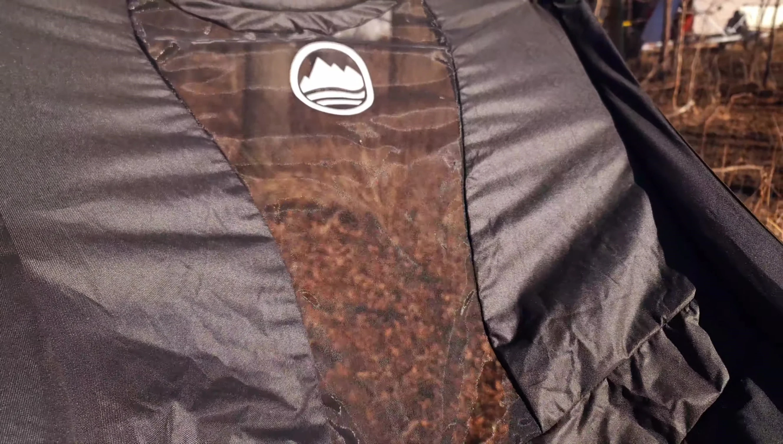 Close-up view of the breathable mesh back of the chair.