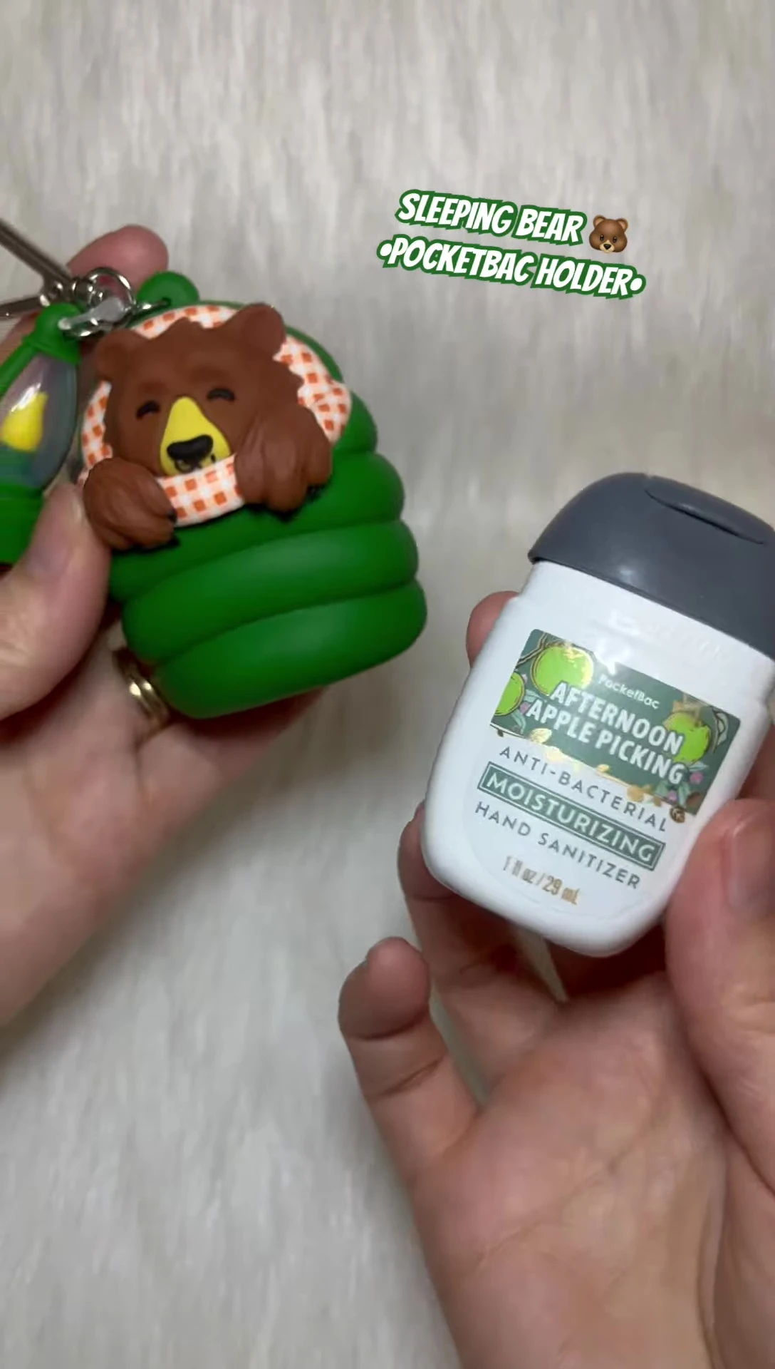 Showing the moisturizing hand sanitizer being used.