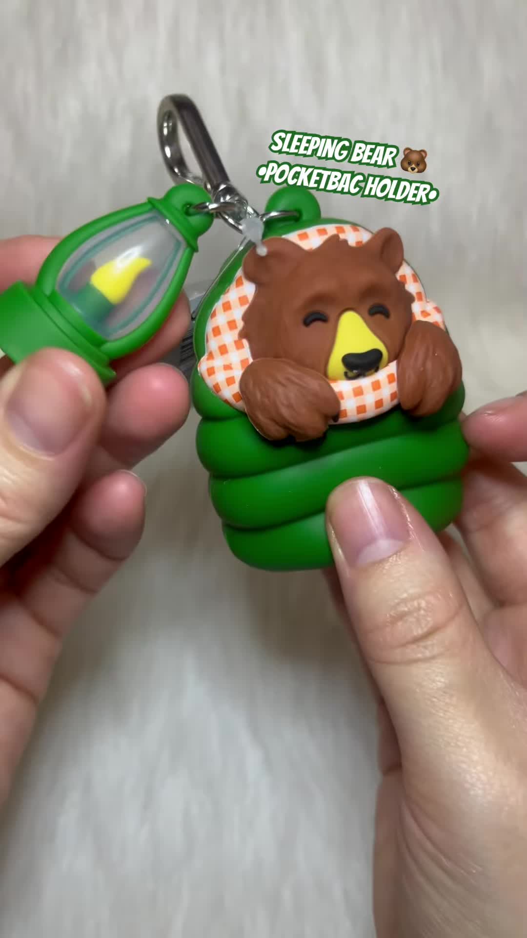 The sleeping bear with the lantern lit up.