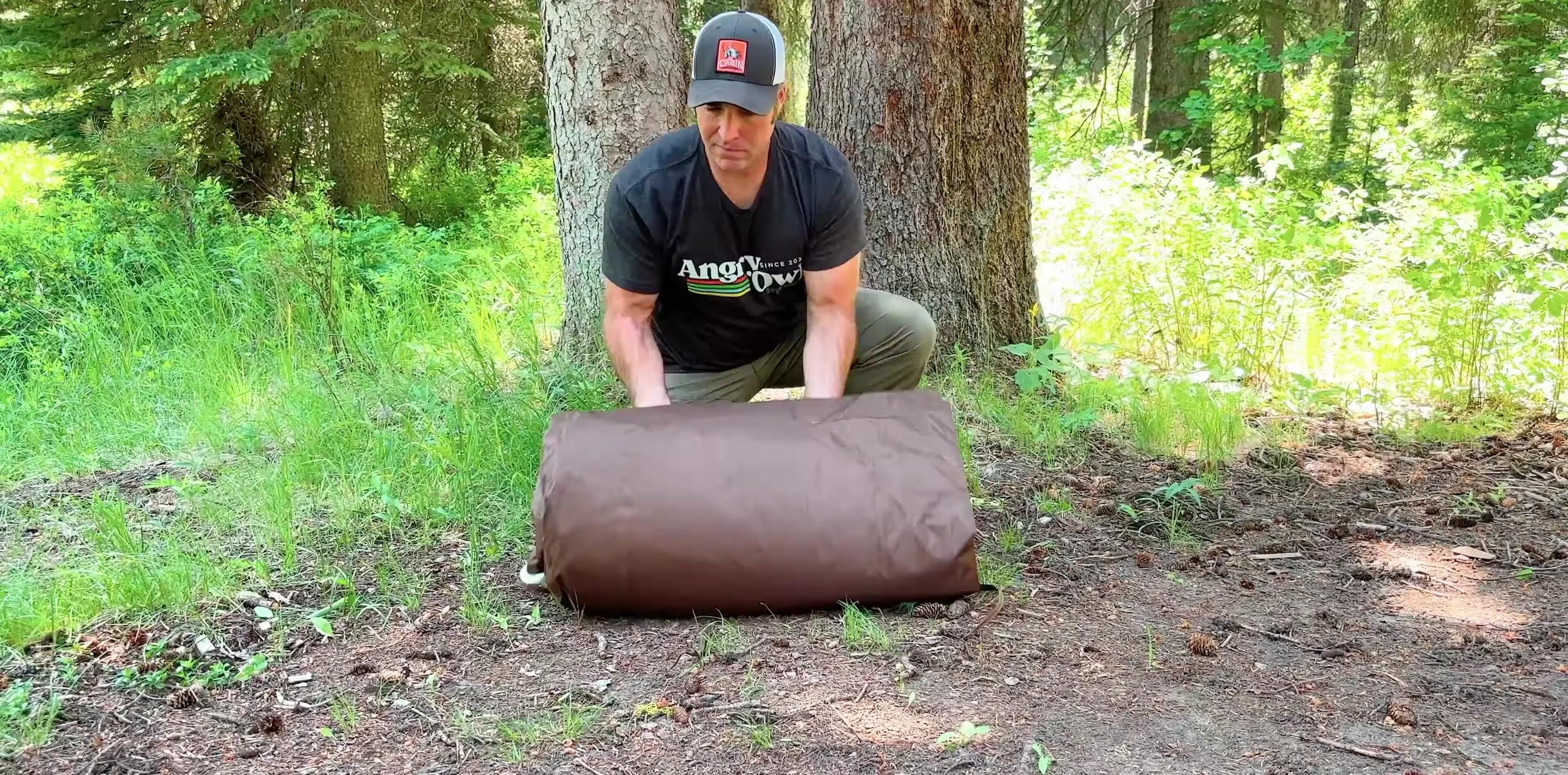 Beginning the tent setup process.