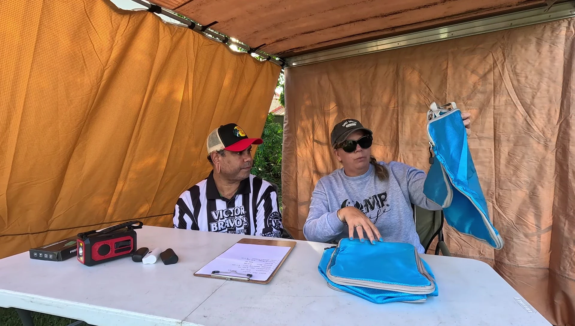 The compression bags neatly packed in the car.