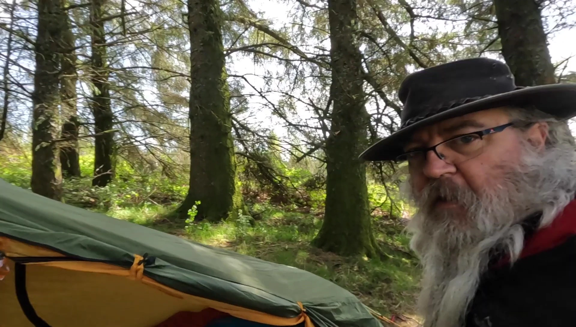 The reviewer demonstrating the OEX tent hack.