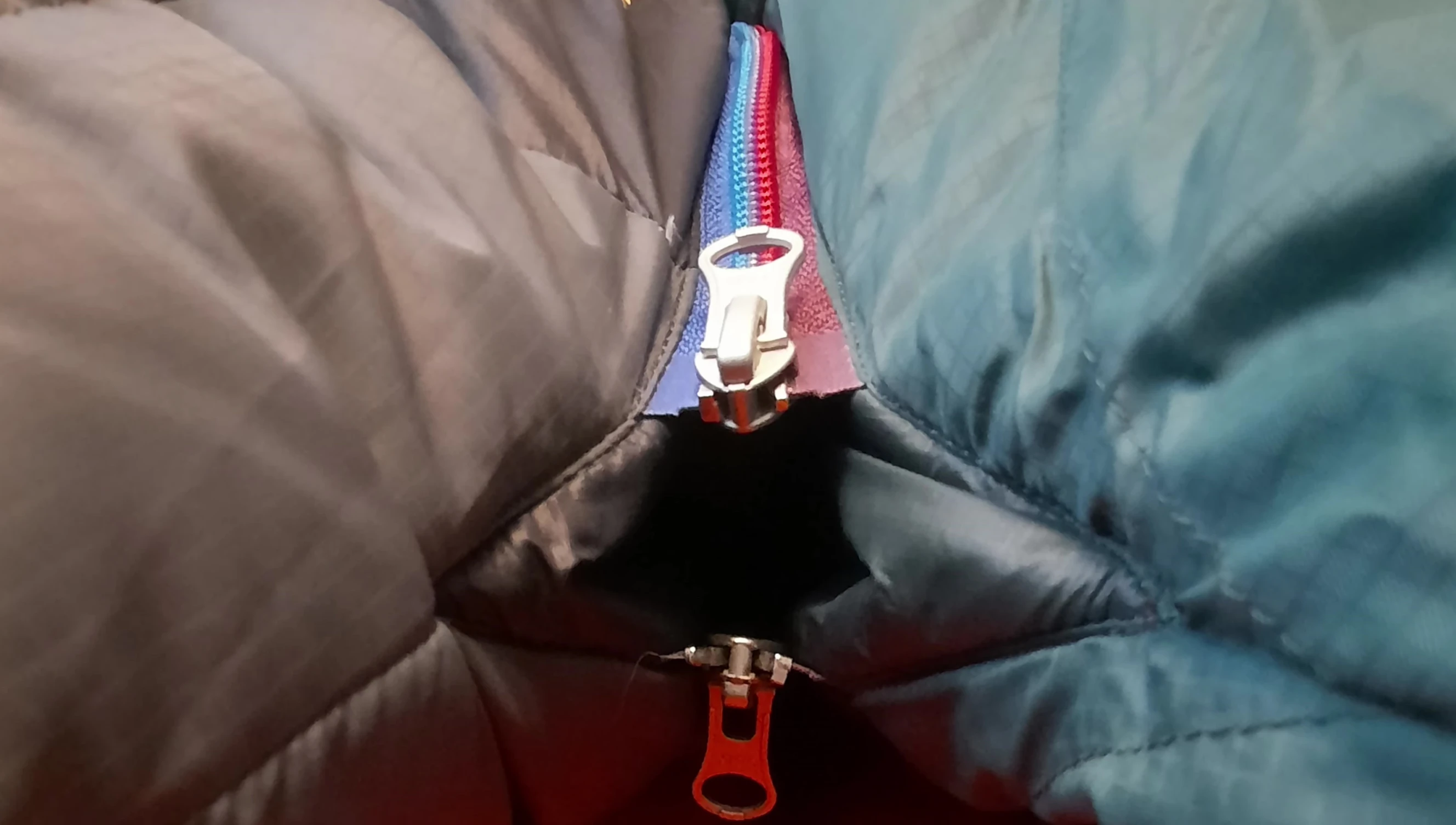 Close-up of the Nemo Disco sleeping bag zippers