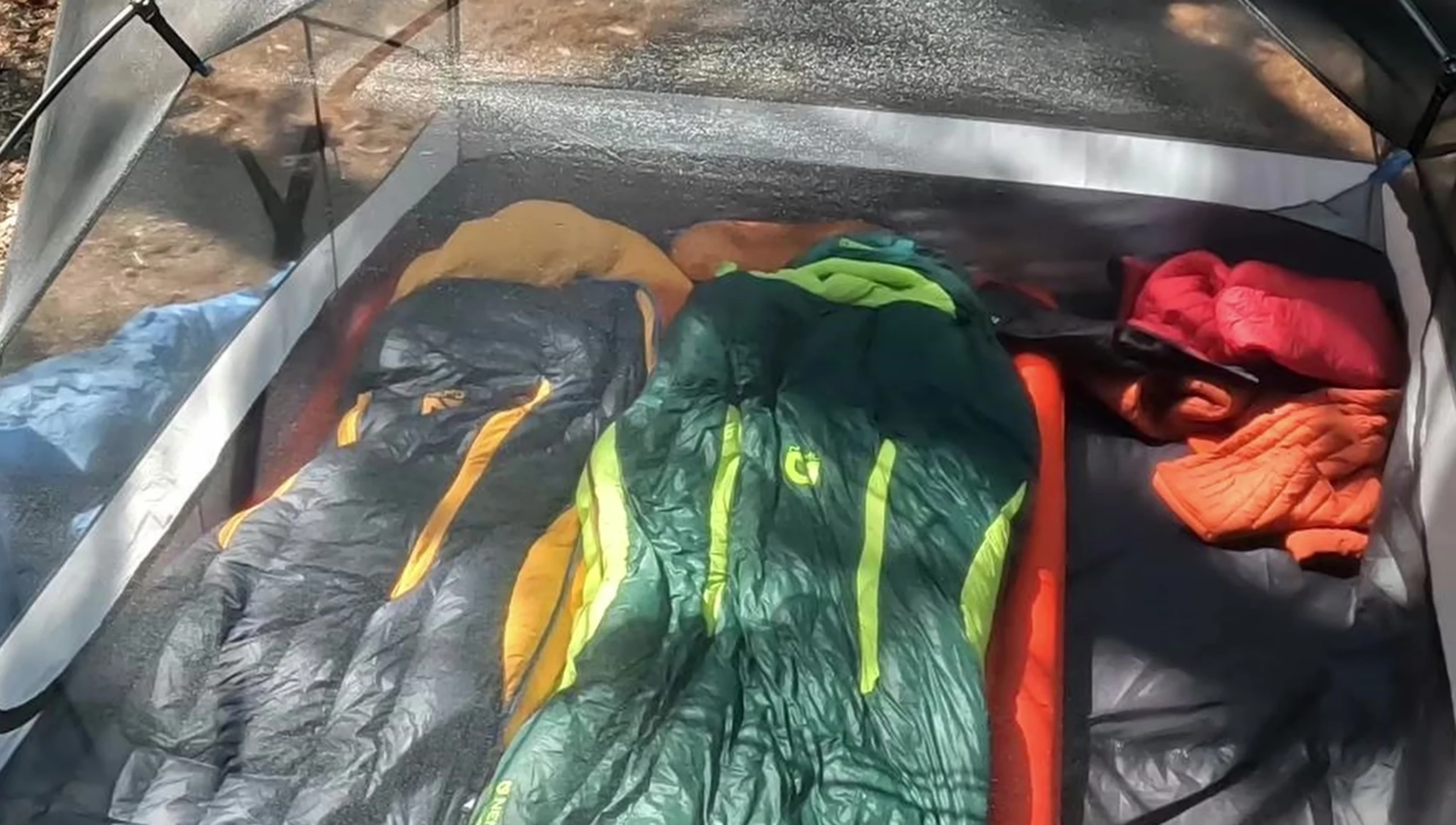 The Nemo Disco sleeping bags laid out