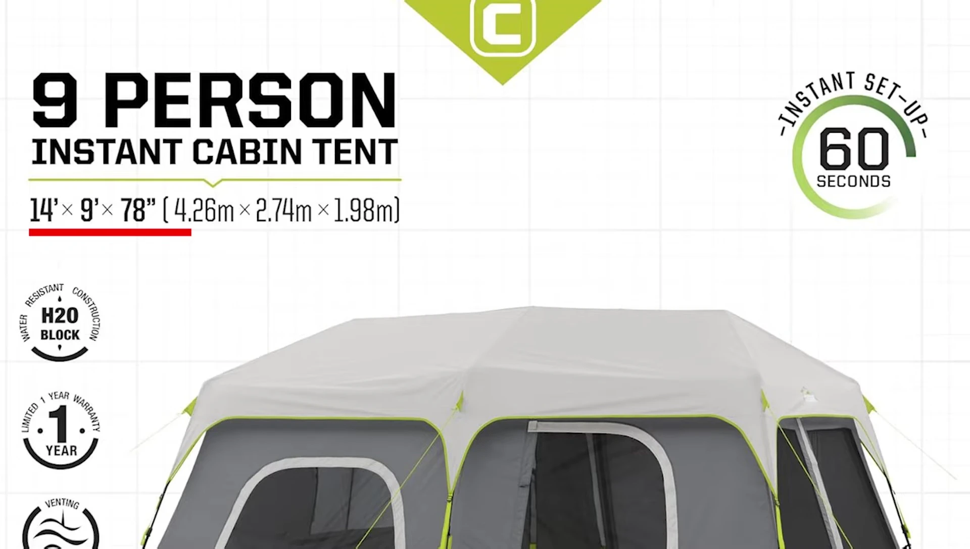 Interior of Core 9 Person Instant Cabin Tent showing space