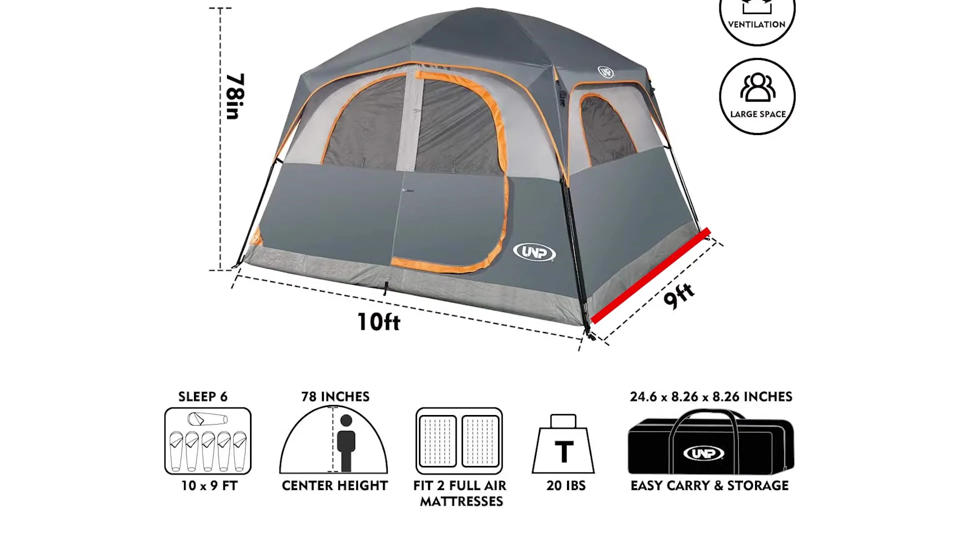 Interior of UNP 6-Person Waterproof Tent showing space