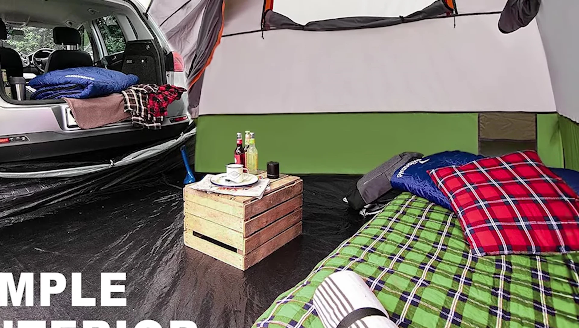 The interior of the Gool SUV tent showing its organization and features.