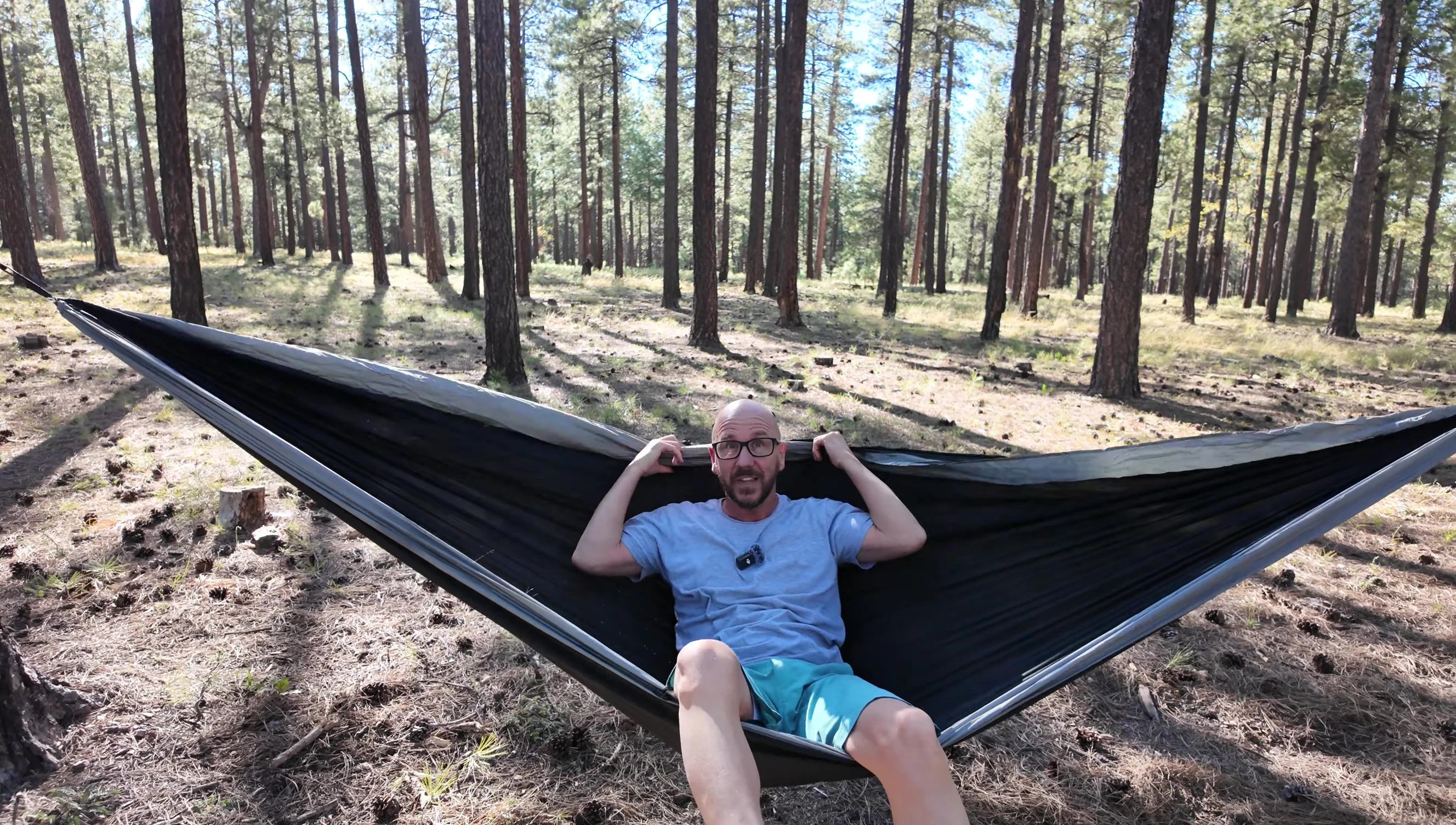 Hammock being used as a swing.