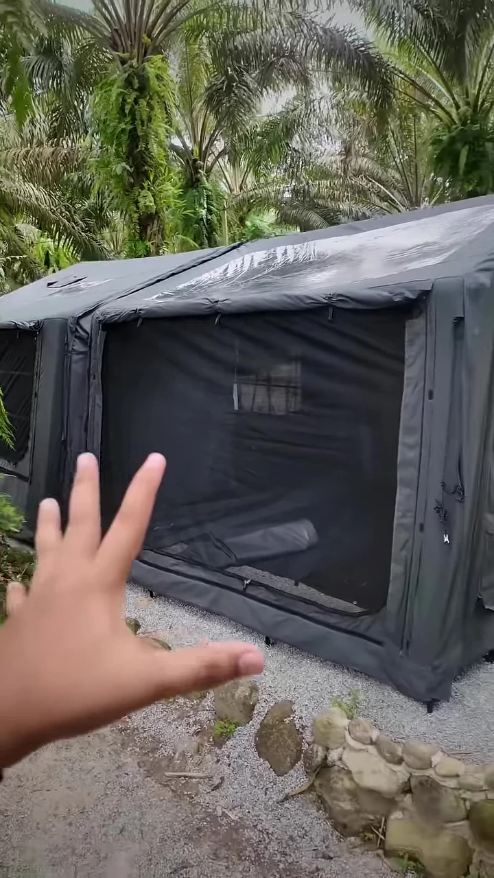 Exterior of Block 10 air shelter showing the zip connection