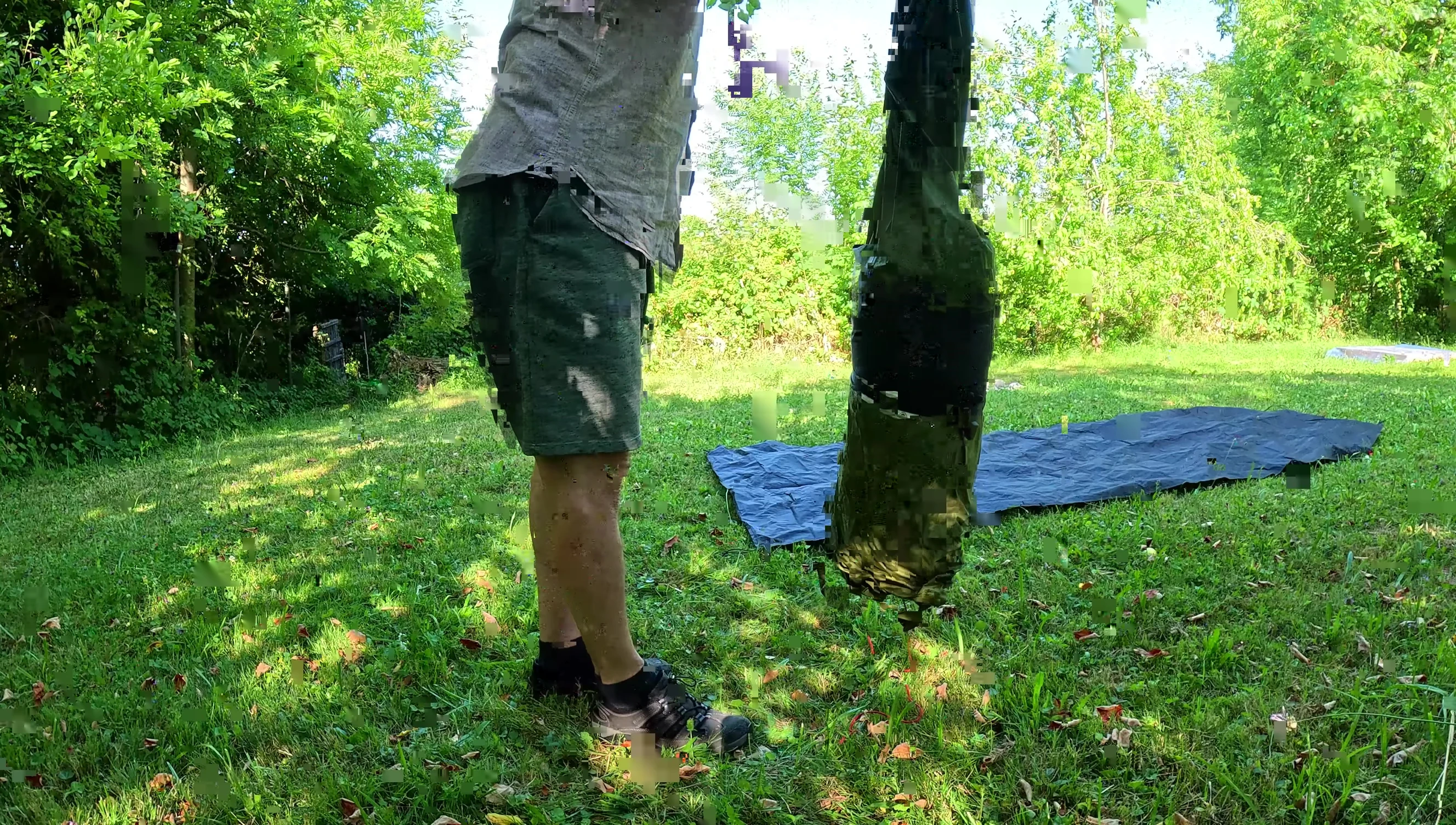 Demonstration of pitching the tent in the rain.