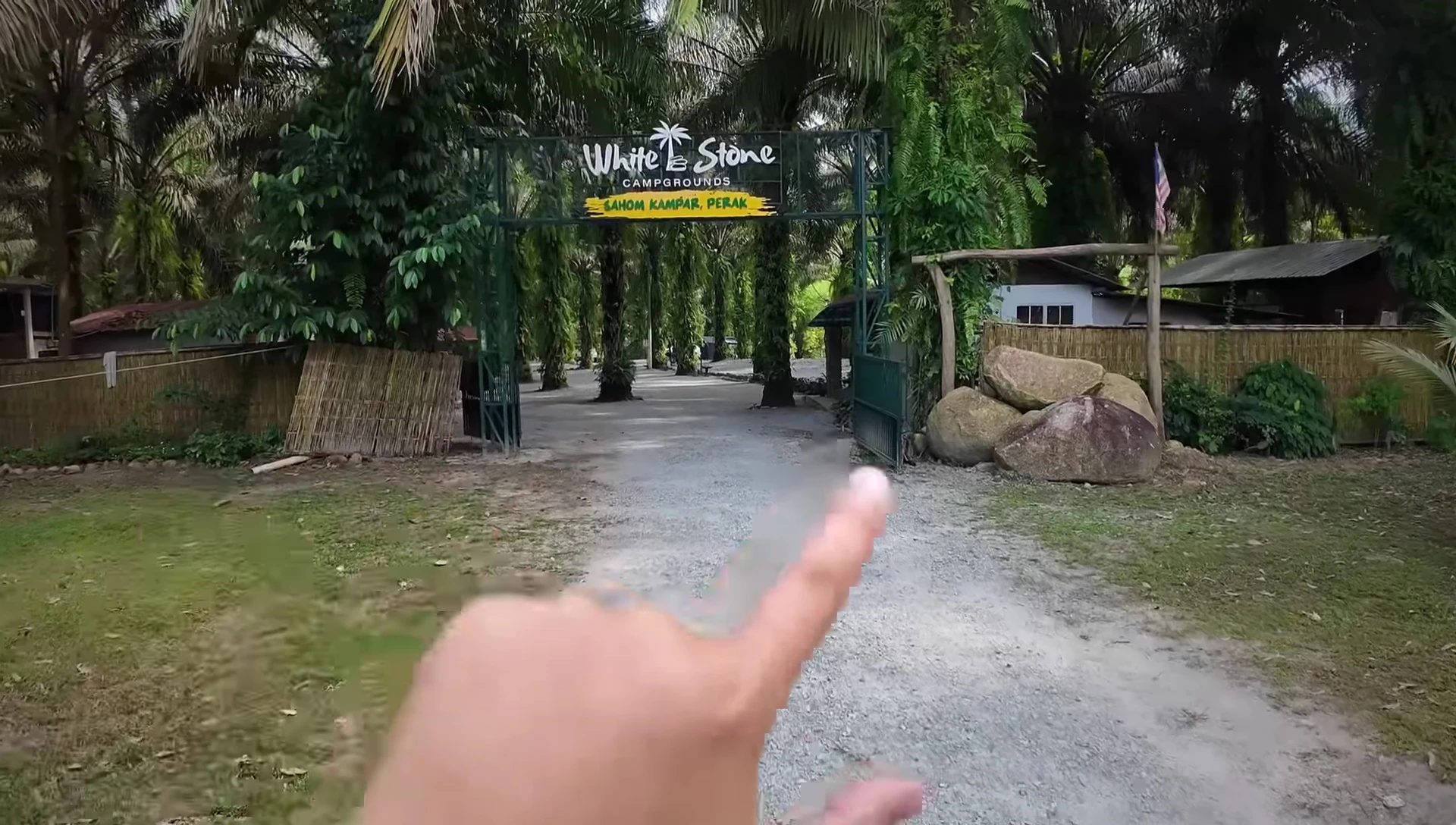The entrance gate to White Stone Campround with its name clearly displayed.