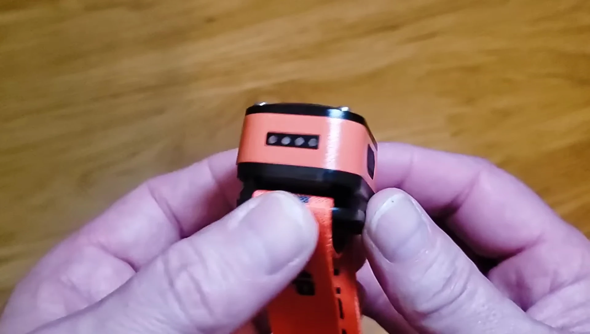 Side view of the headlamp displaying the battery indicator LEDs and USB-C port.