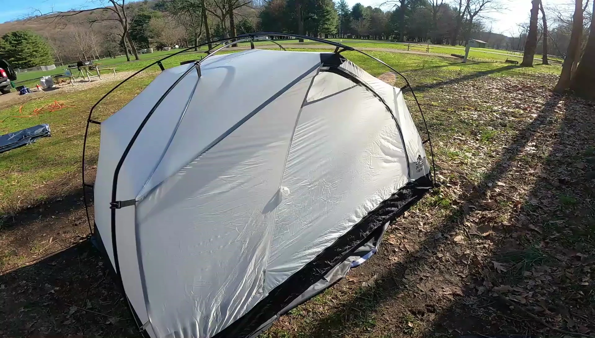 Showing the two doors of the tent