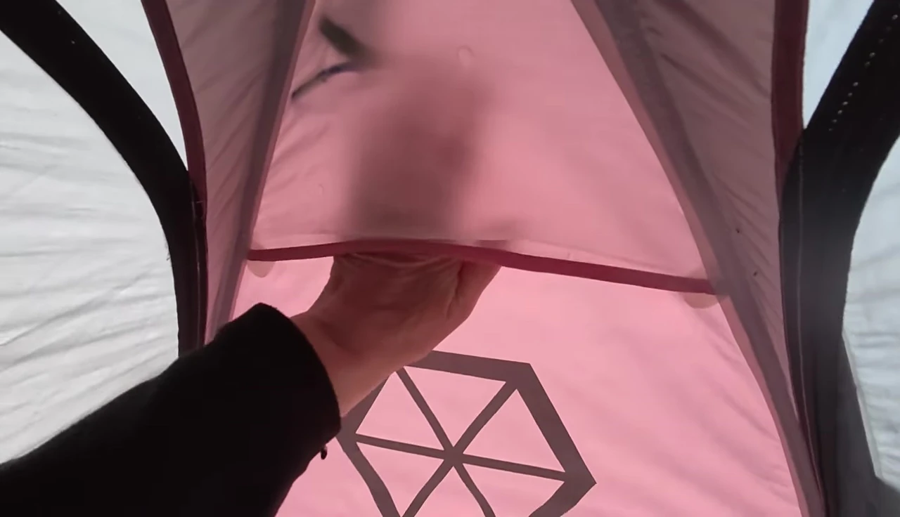 Evidence of significant condensation inside the tent.