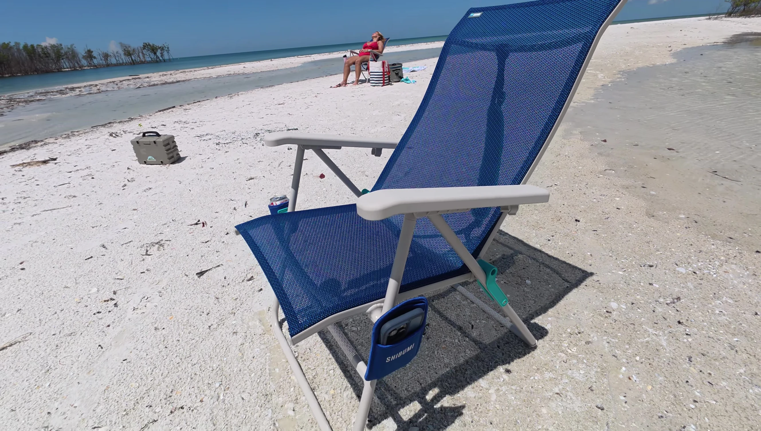 Close-up of the Shibumi Tall Beach Chair showing the fabric and overall design