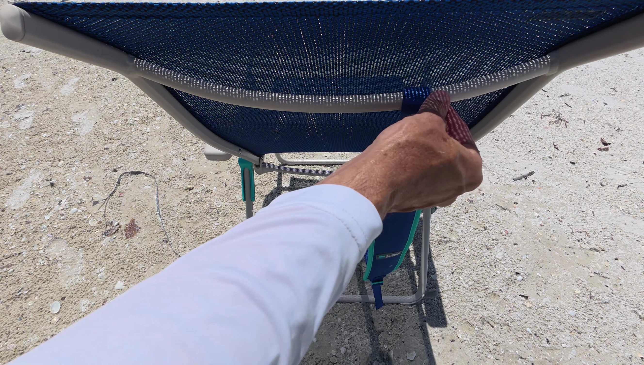 Shot showing the curved support rods of the chair.