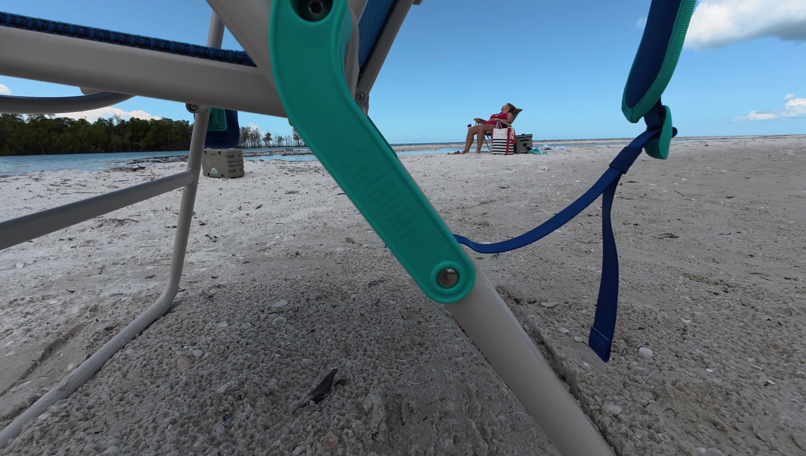 Close-up view of the stainless steel hardware.