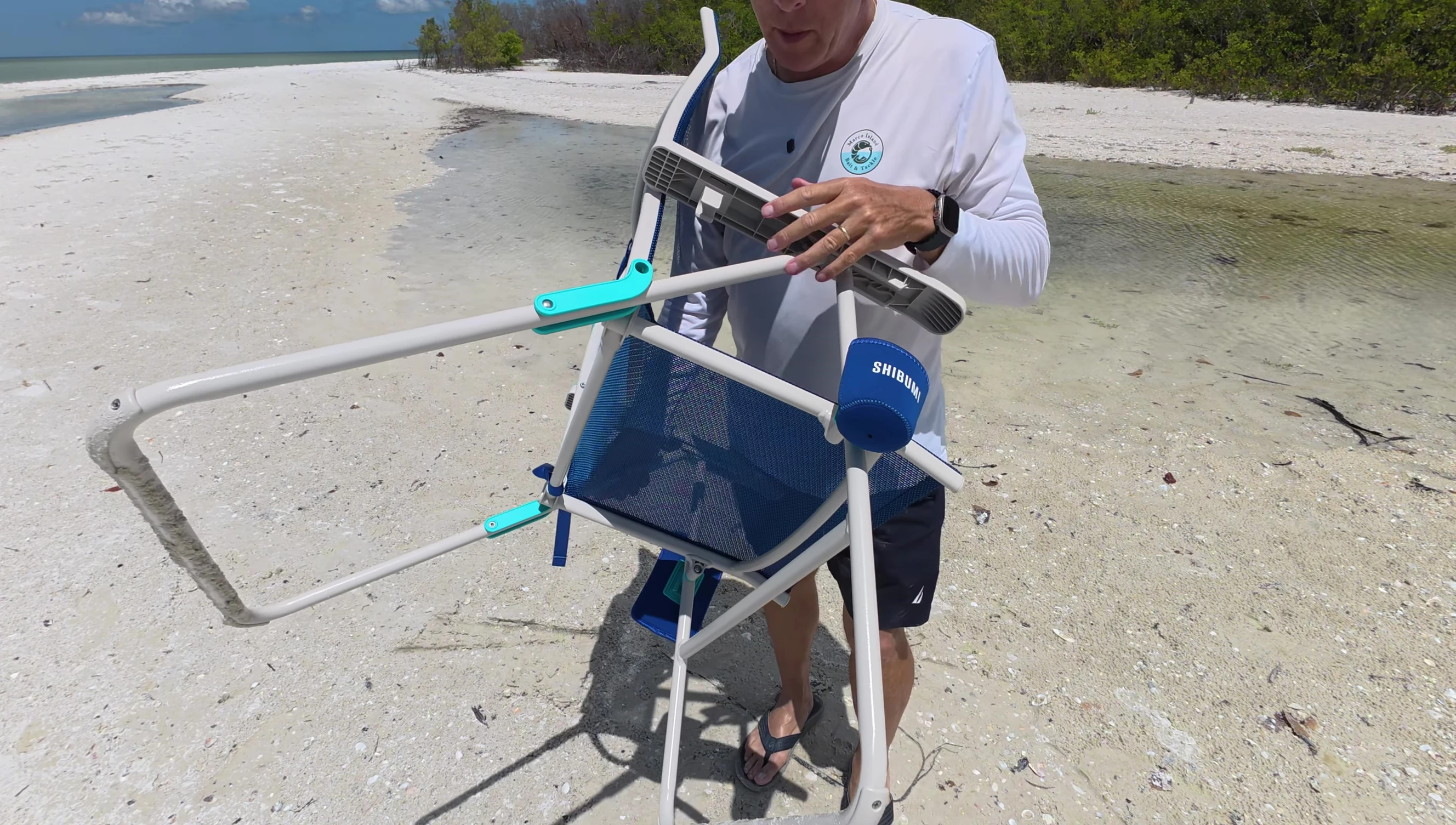 The chair's compact folded design.