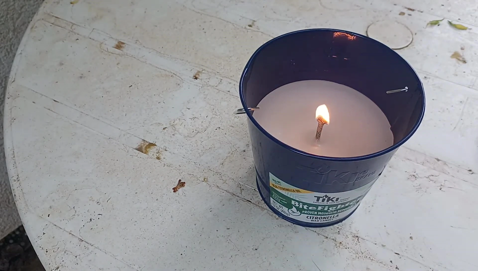 The candle burning with a large flame
