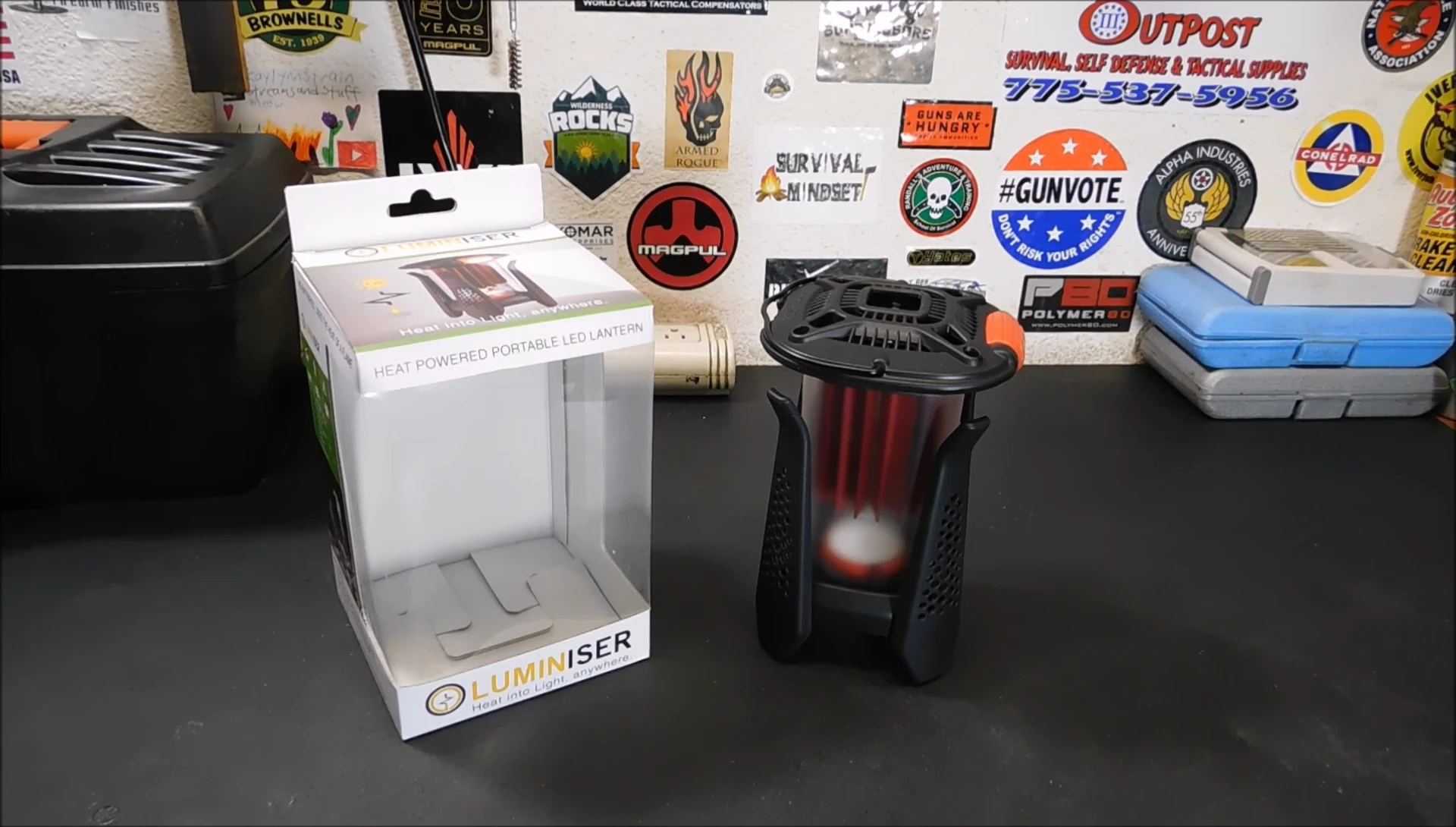 Close-up highlighting the tea candle power source.