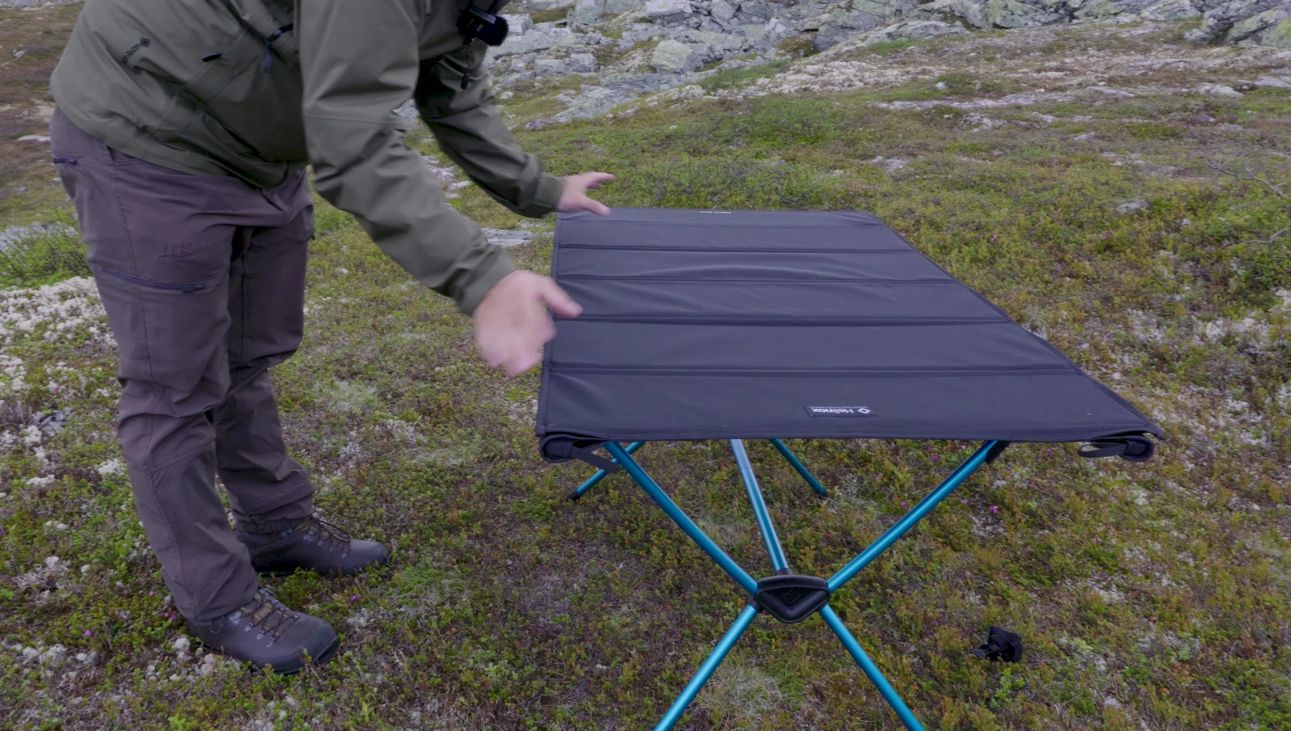 The assembled Helinox Table Four, highlighting its size and features.