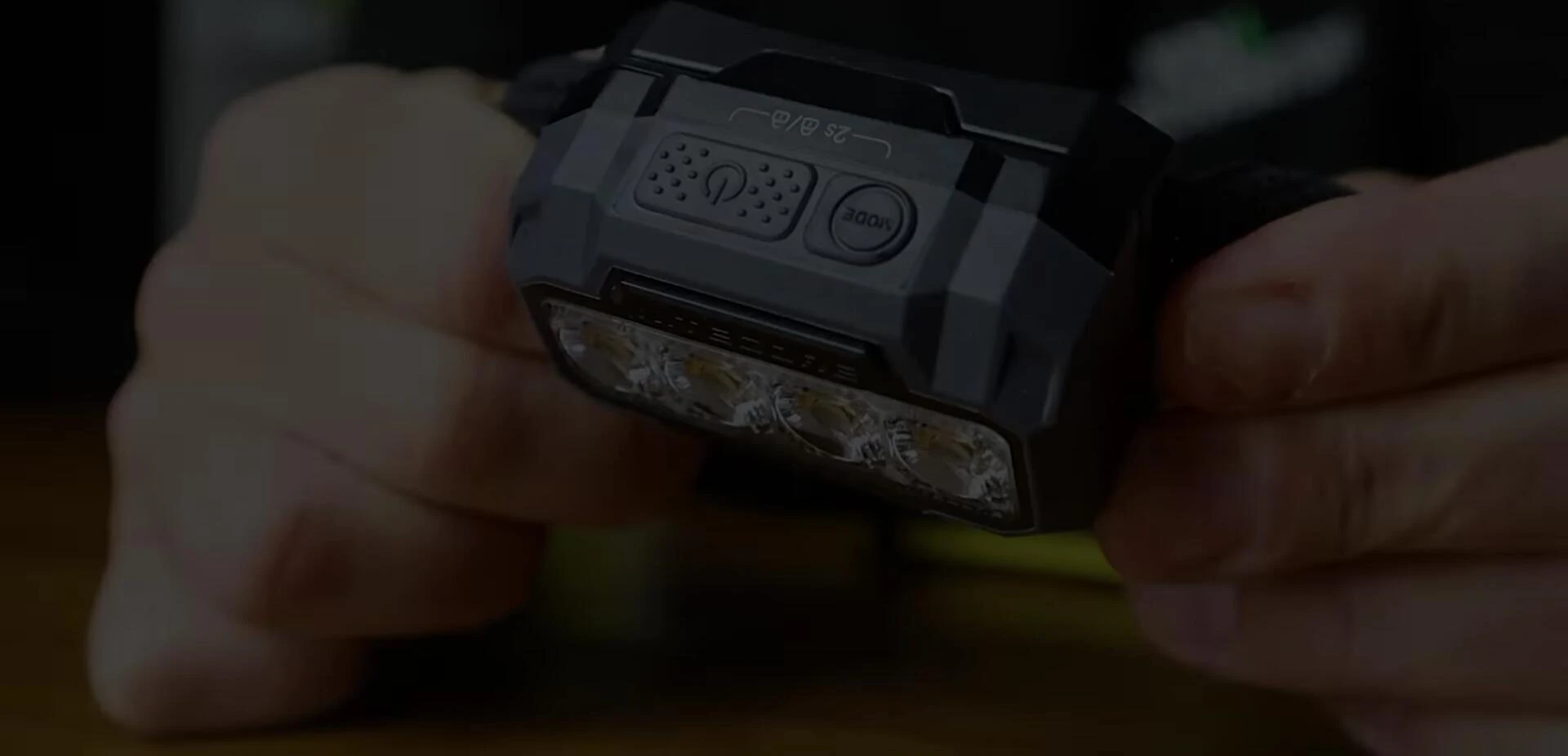 The headlamp's dual switch user interface.