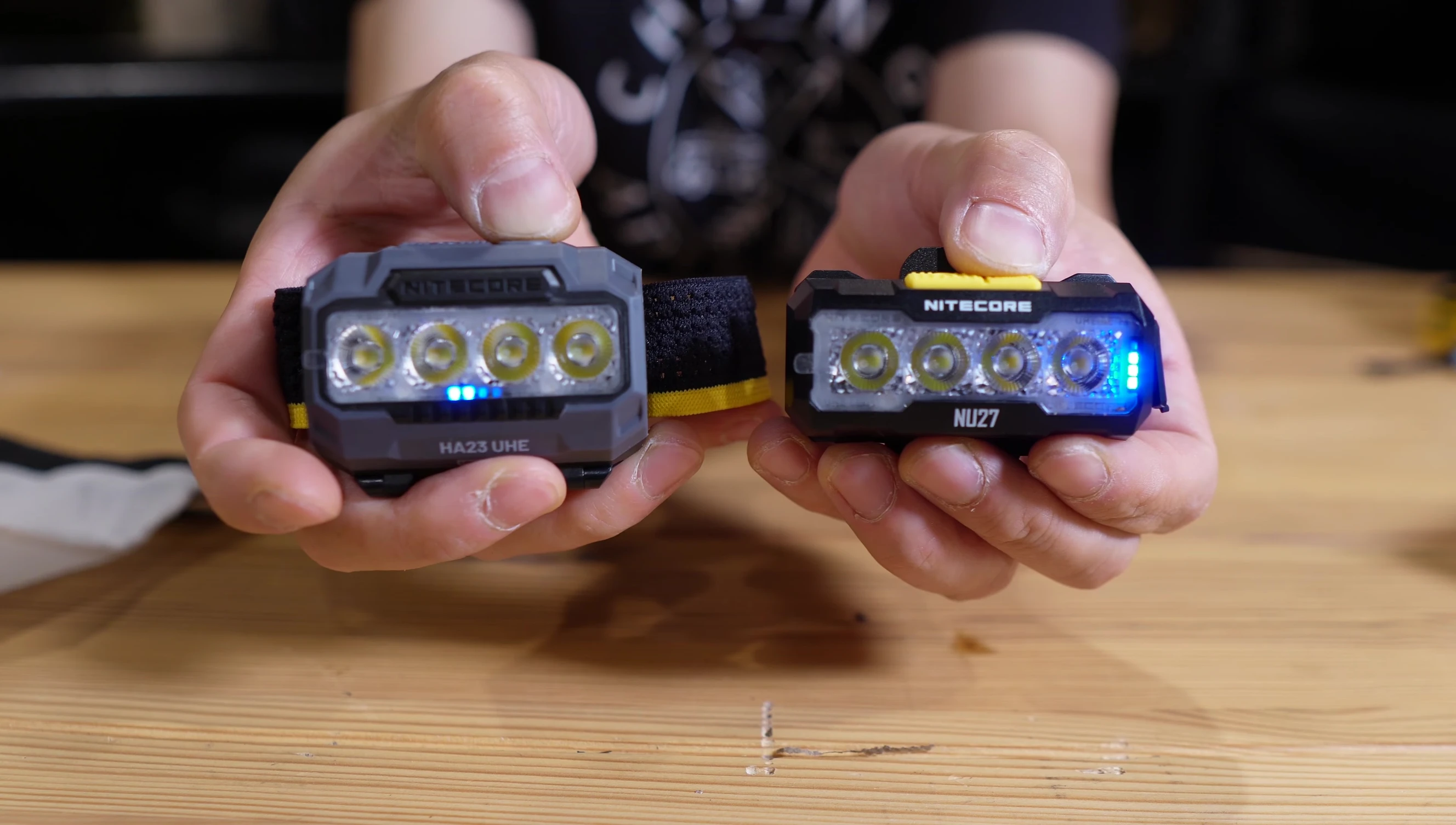 Headlamps showing the power and mode buttons