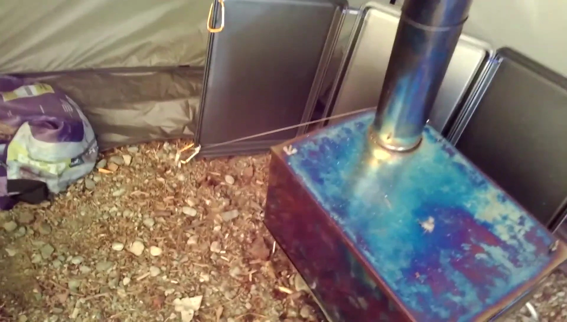 Close-up showing the wires securing the stove