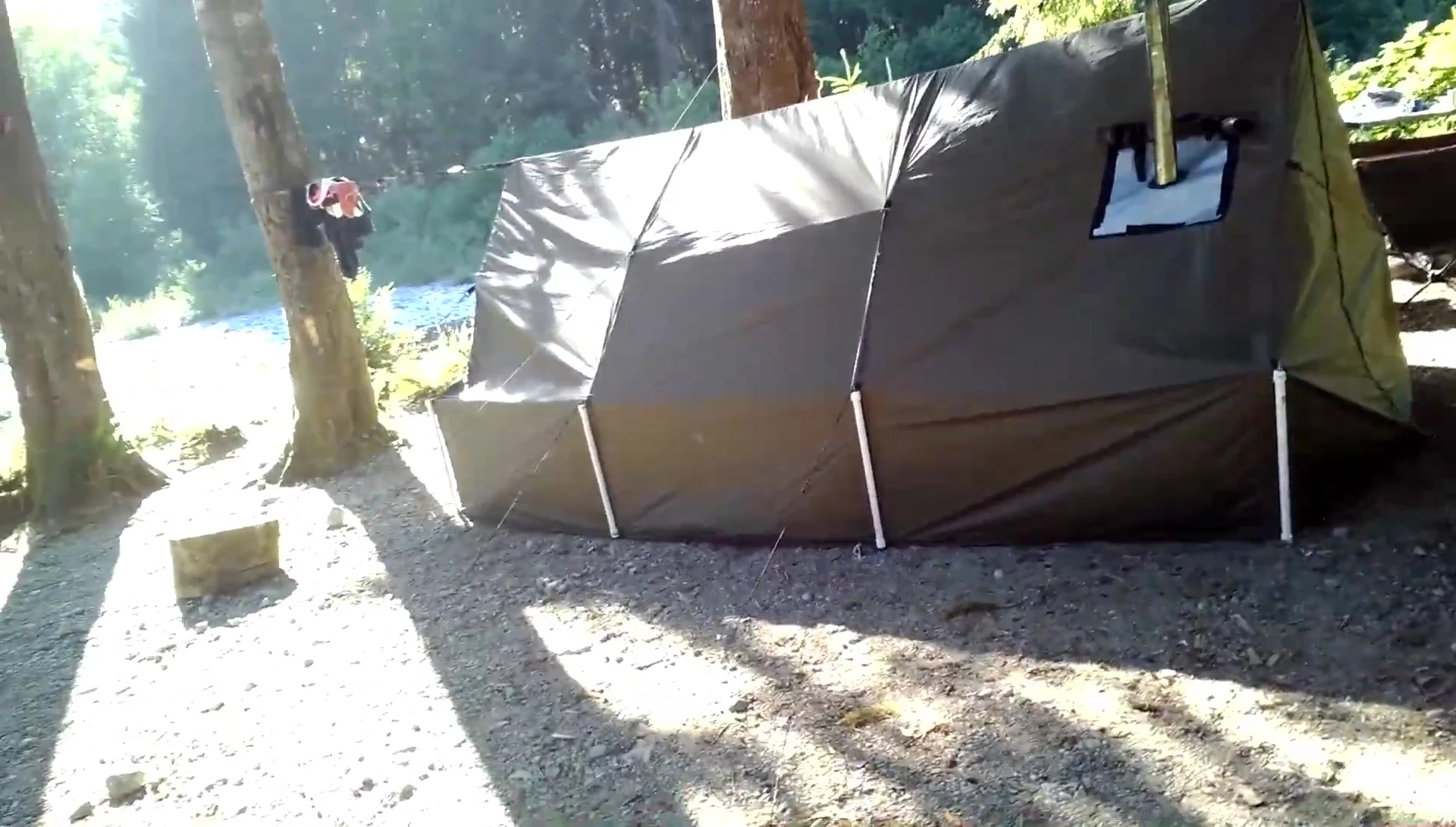 Family enjoying the camping setup