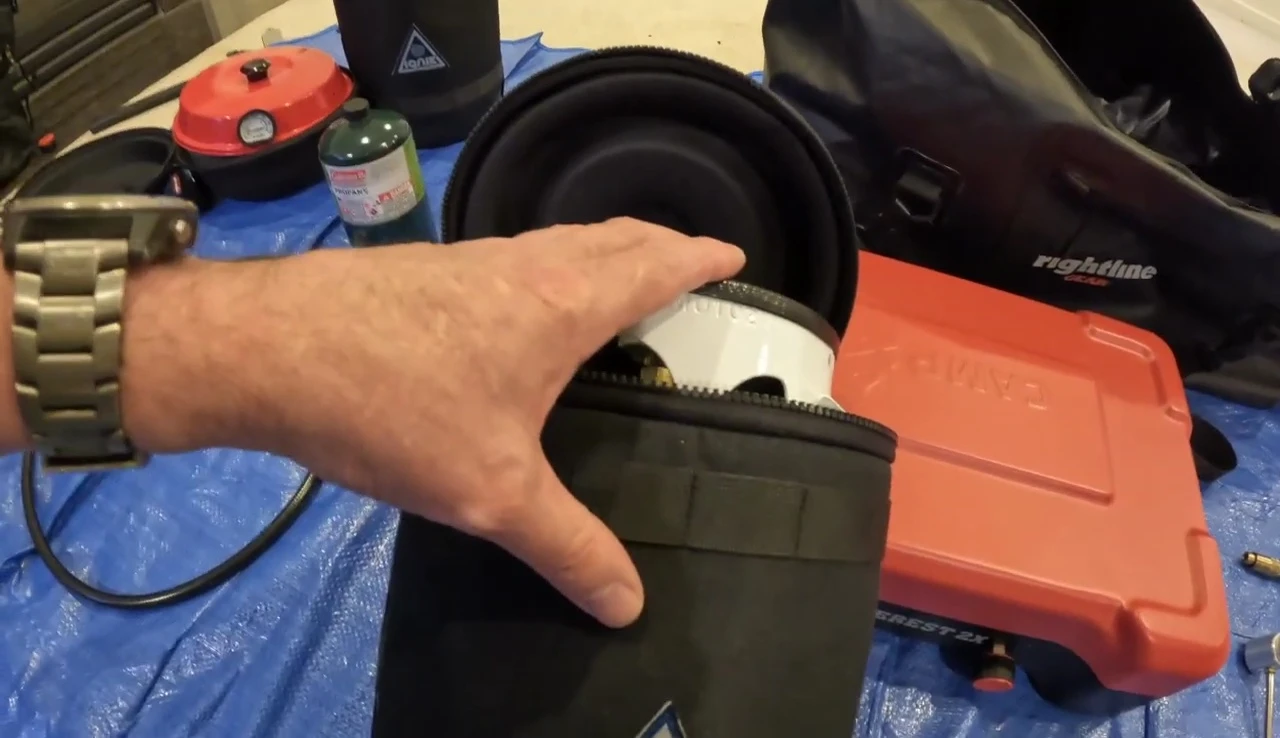 Larger 5-pound propane tank with padded case