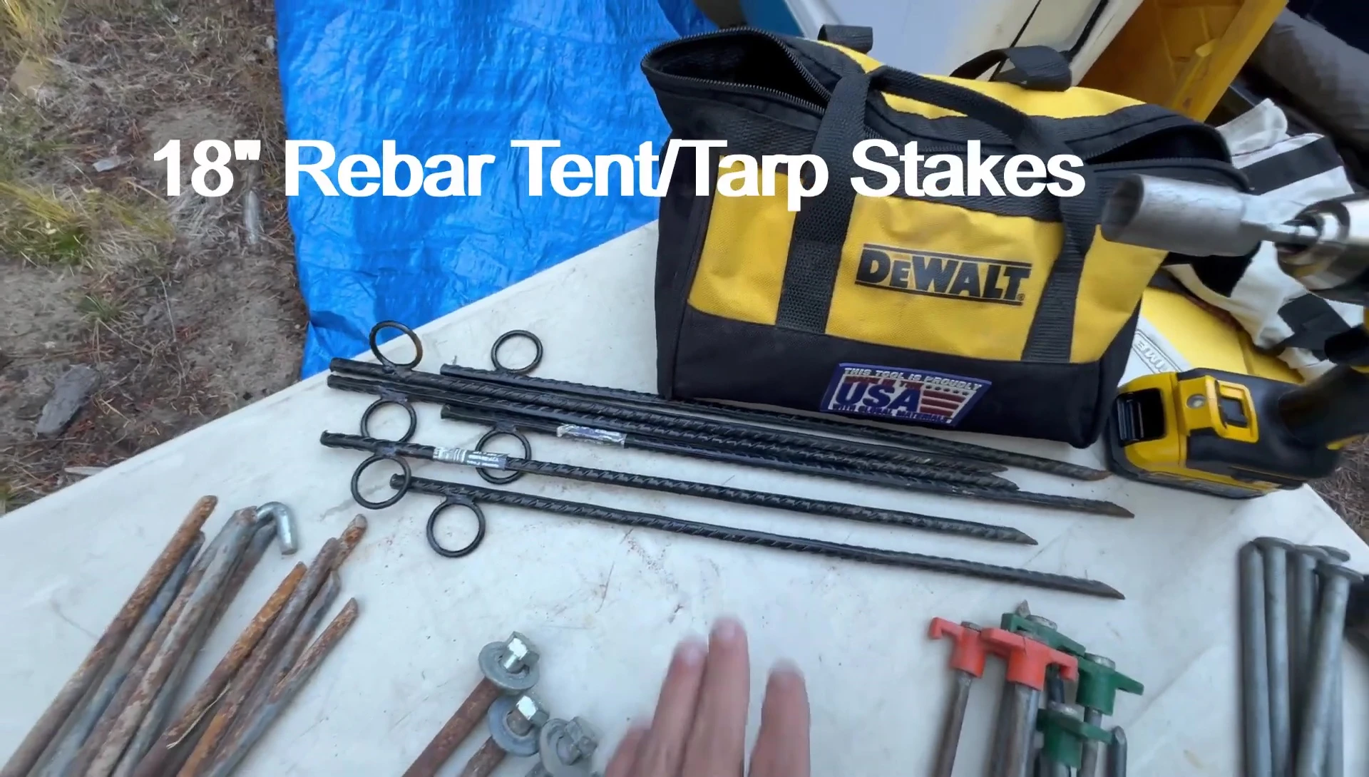 Black tarp stakes.