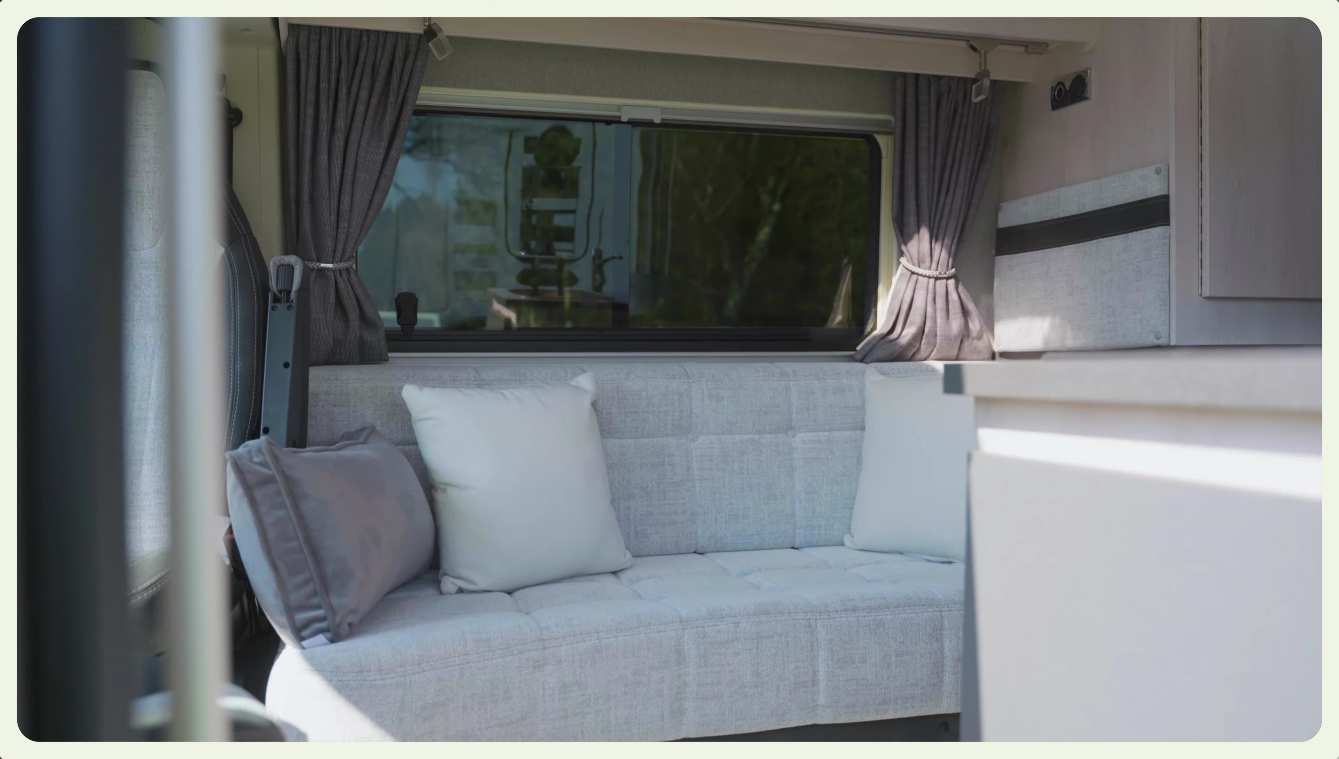 The curved front couch offering ample space.