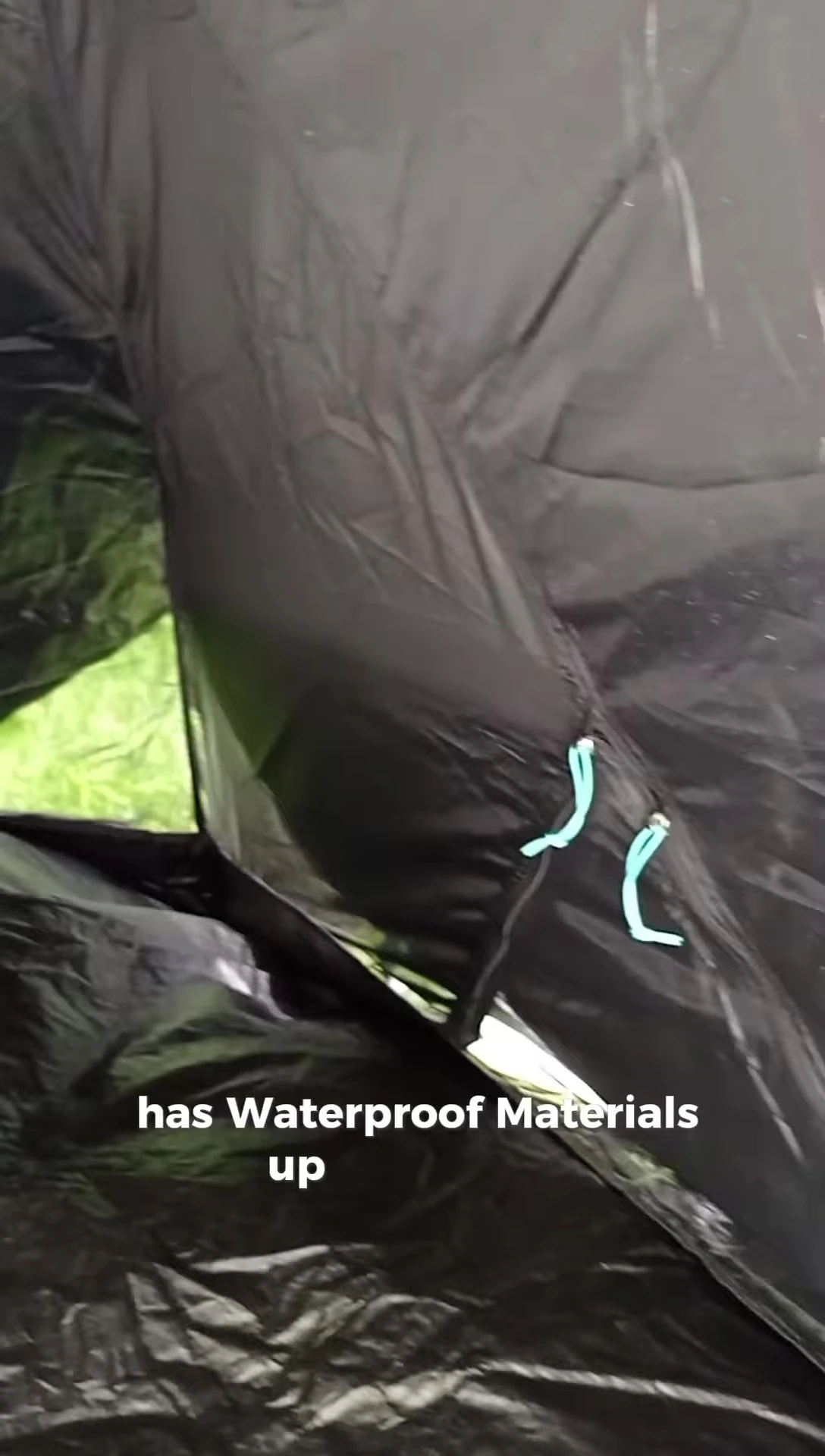 Close-up of the tent's dome structure and fiberglass poles.