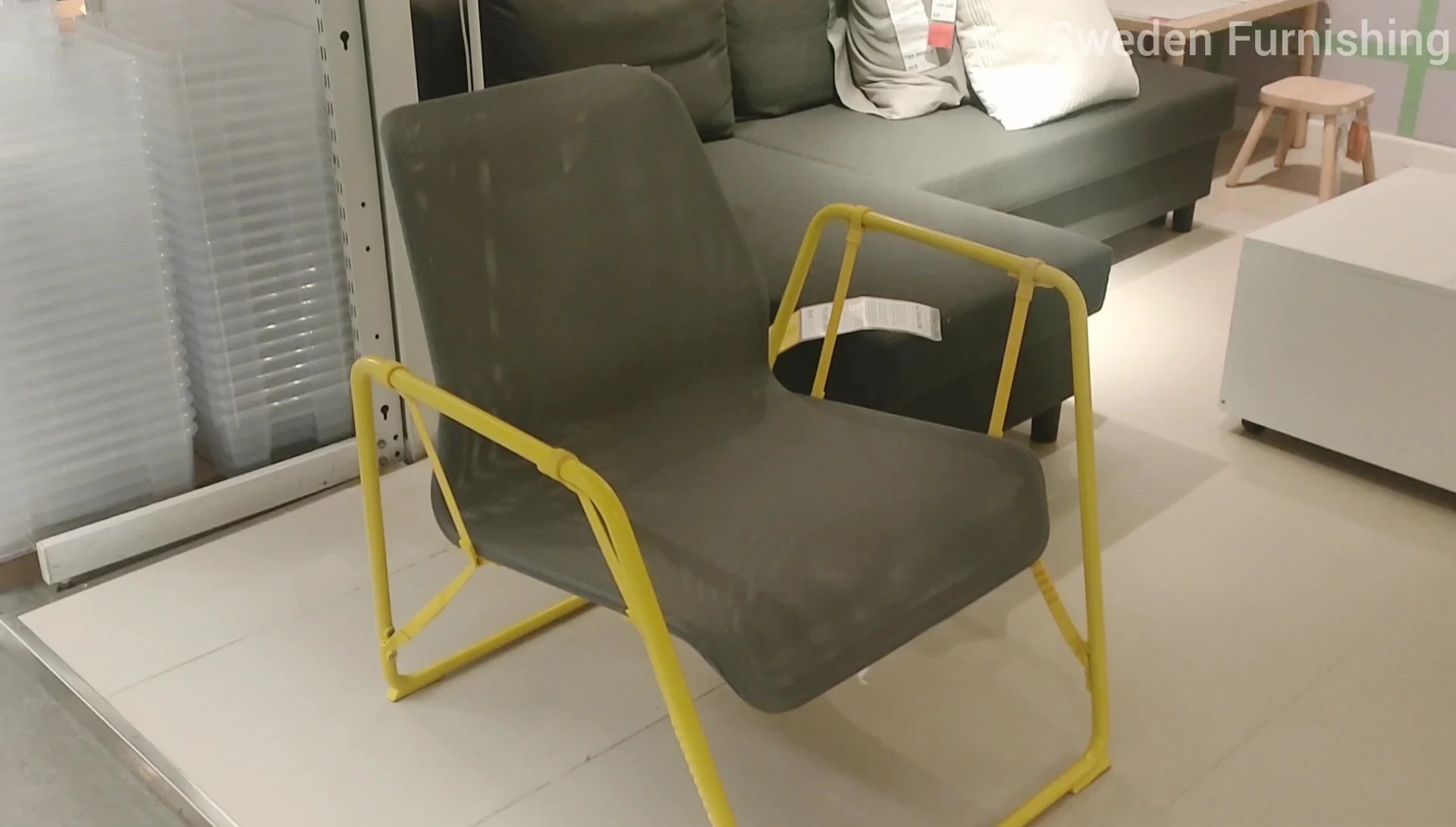 Overall view of the yellow Ikea Brannboll gaming chair