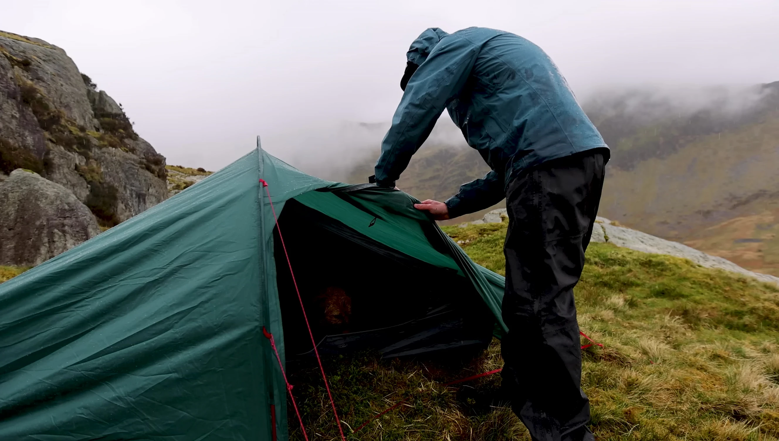 Close up shot of the interior of the tent, including the mesh pocket and hanging point.