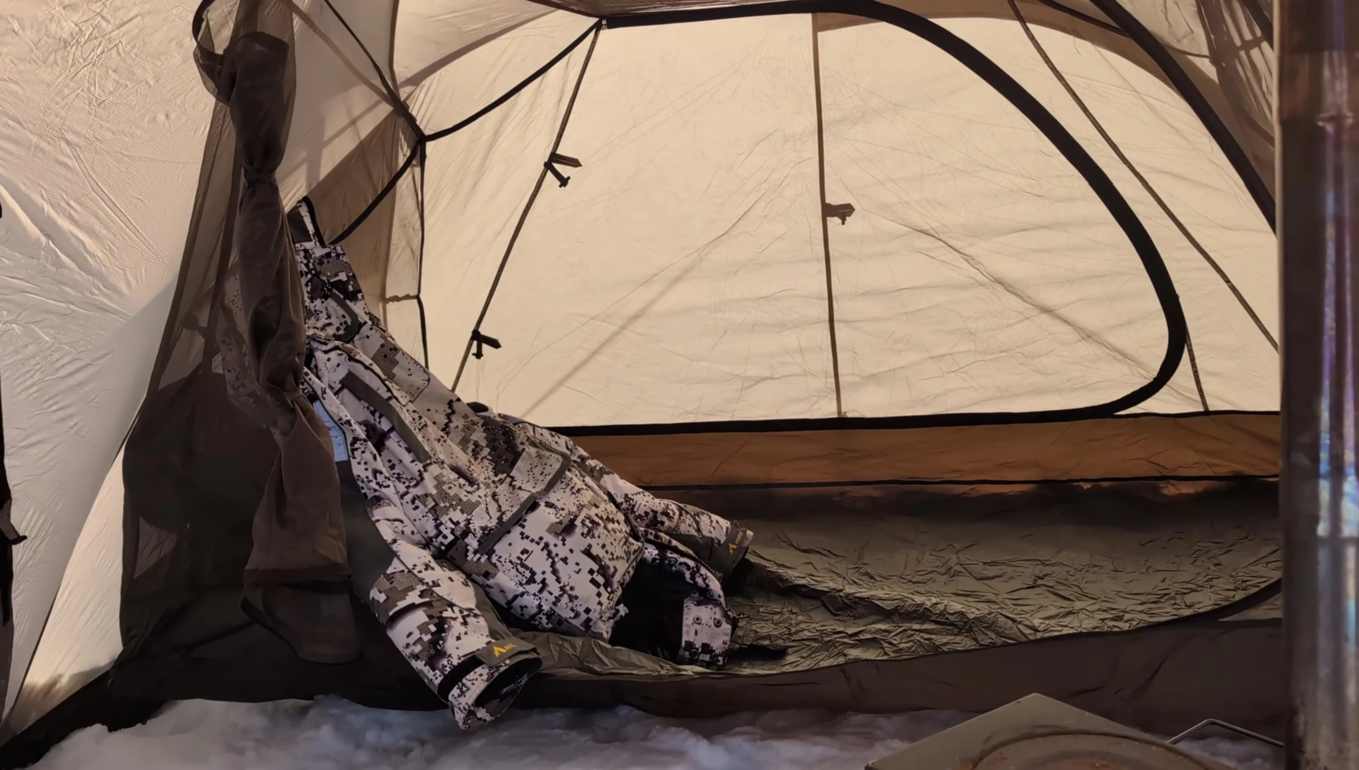 The stove inside the tent