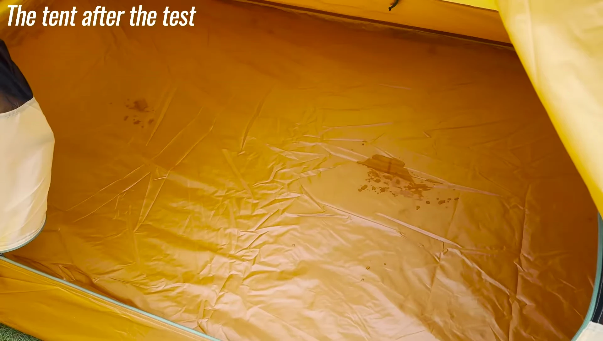 Puddles inside the tent after rain test
