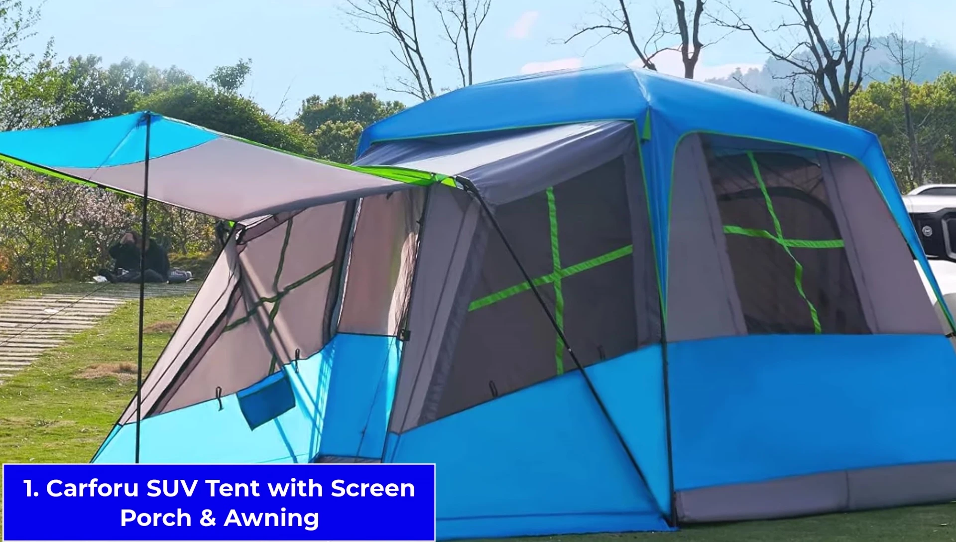 Exterior shot of the Caruru SUV tent showcasing its size and awning.