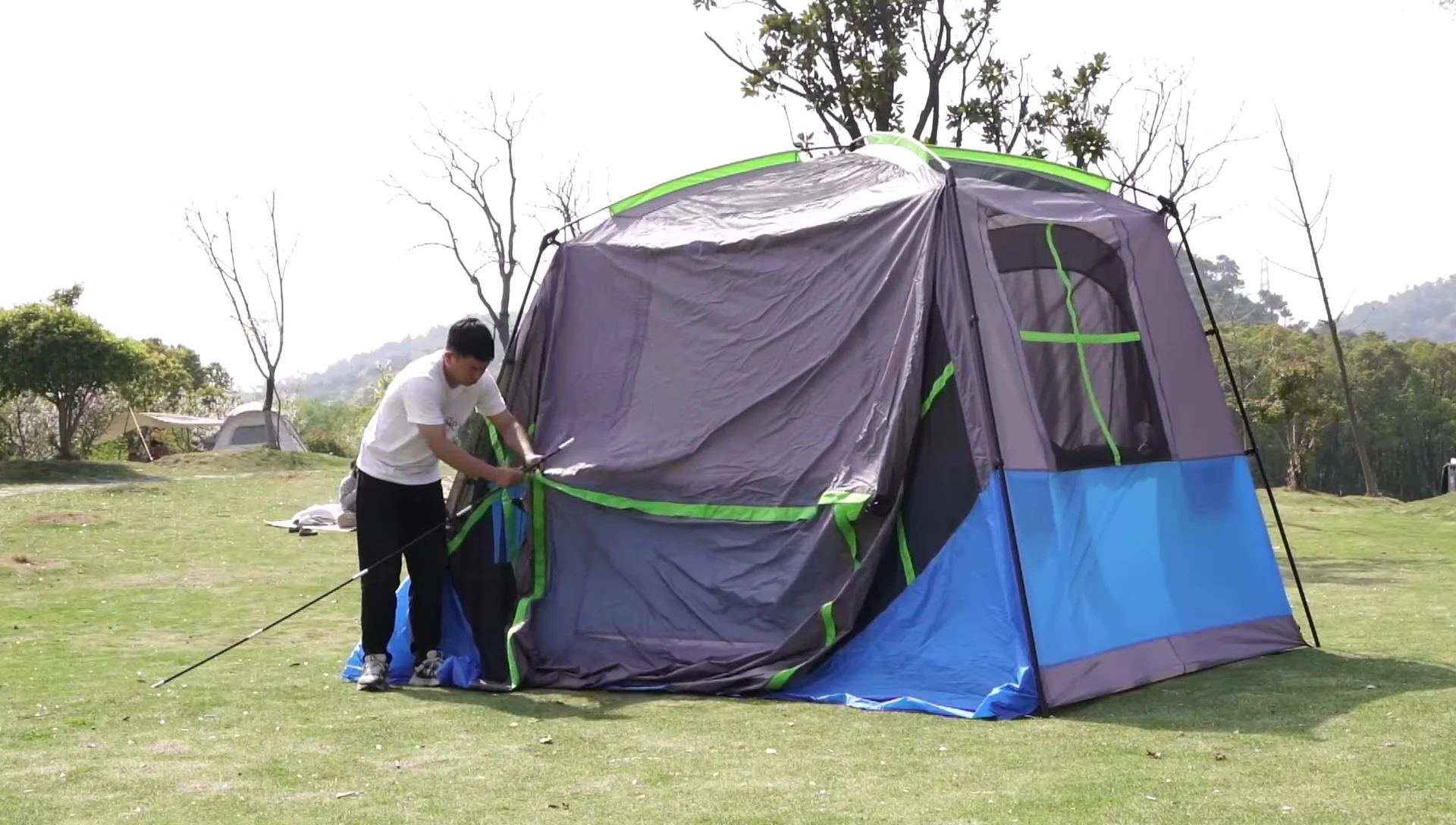 Close-up of the Caruru tent's screen porch and awning.